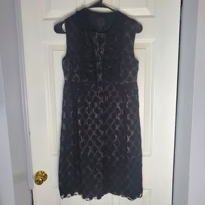 Anna Sui Black Mesh Metallic Polka Dot Button Down Dress Size 2